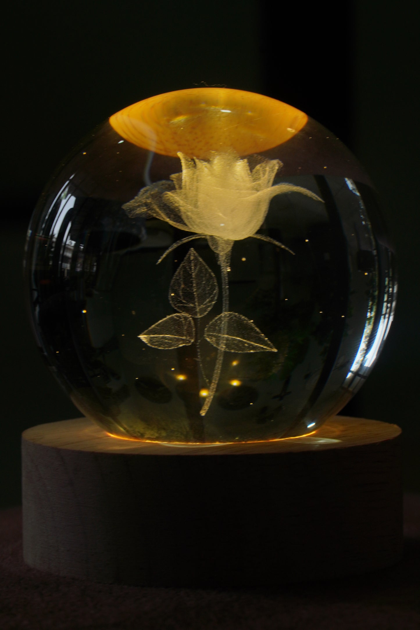 3D Crystal Rose LED Lamp with Wooden Base | Romantic Gift & Home Decor Light