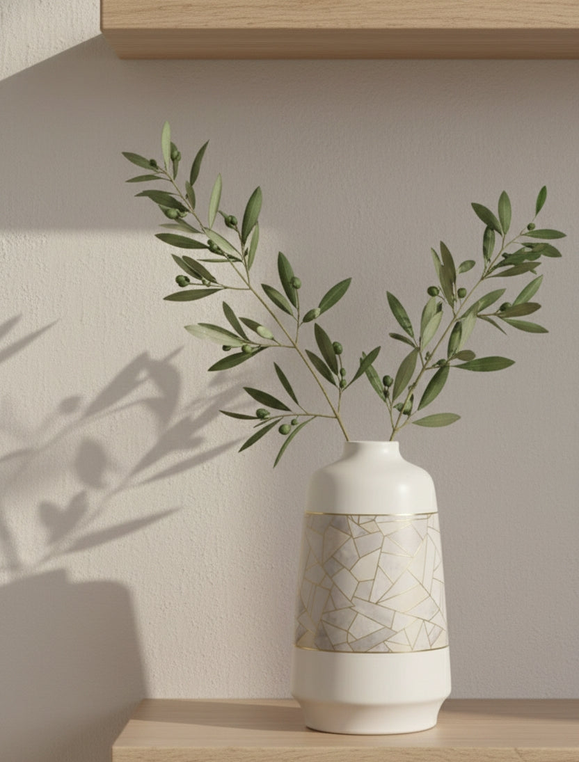 Elegant White Ceramic Showpiece with Gold Pattern