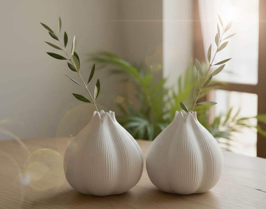 Minimal White Ceramic Garlic Shape Showpiece