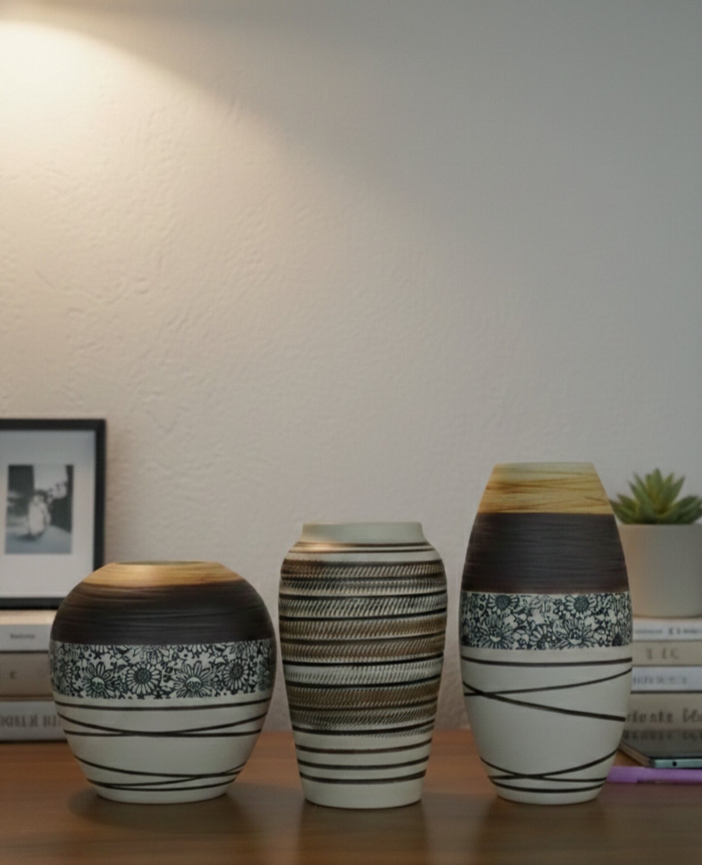 Modern Ceramic Vase Set of 3 – Handcrafted Minimalist Table & Shelf Décor