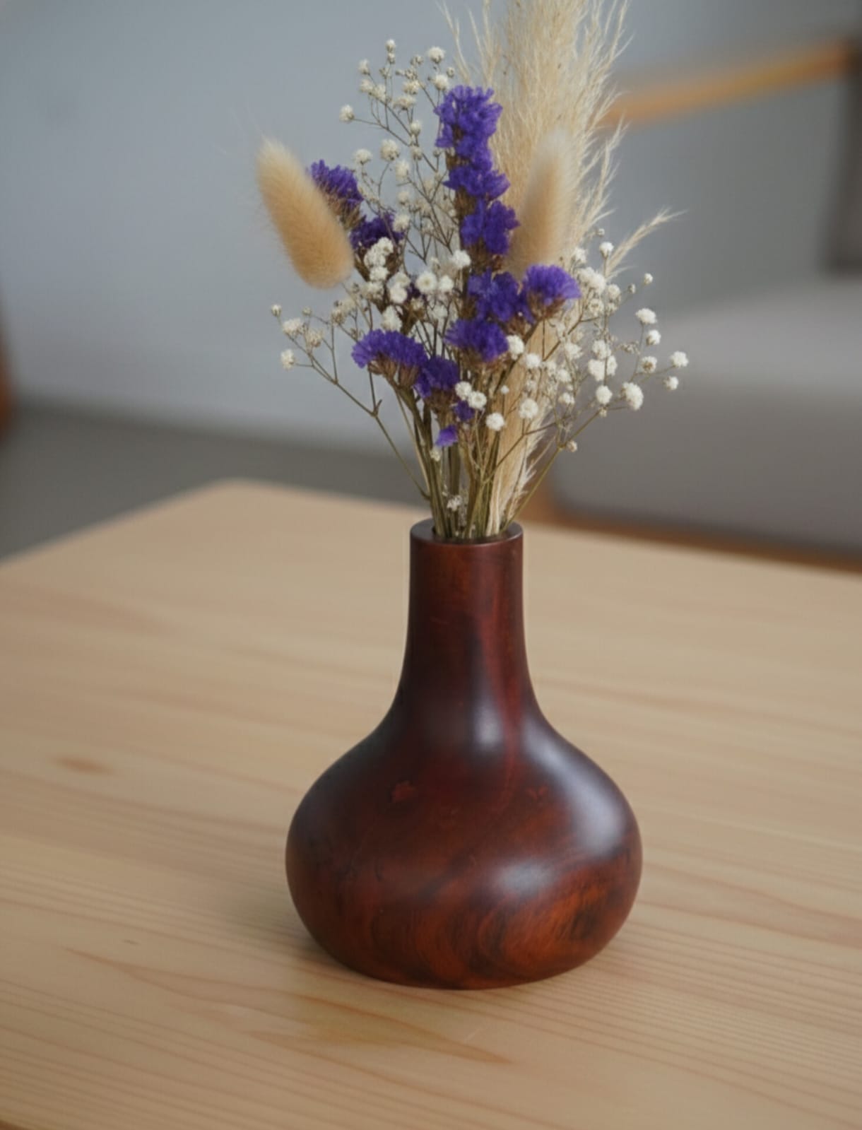 Slim Wooden Vase with Dried Stems
