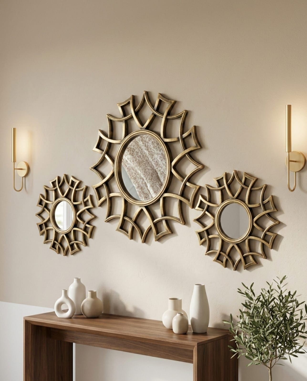 Royal Sunburst Gold Wall Mirror Set of 3