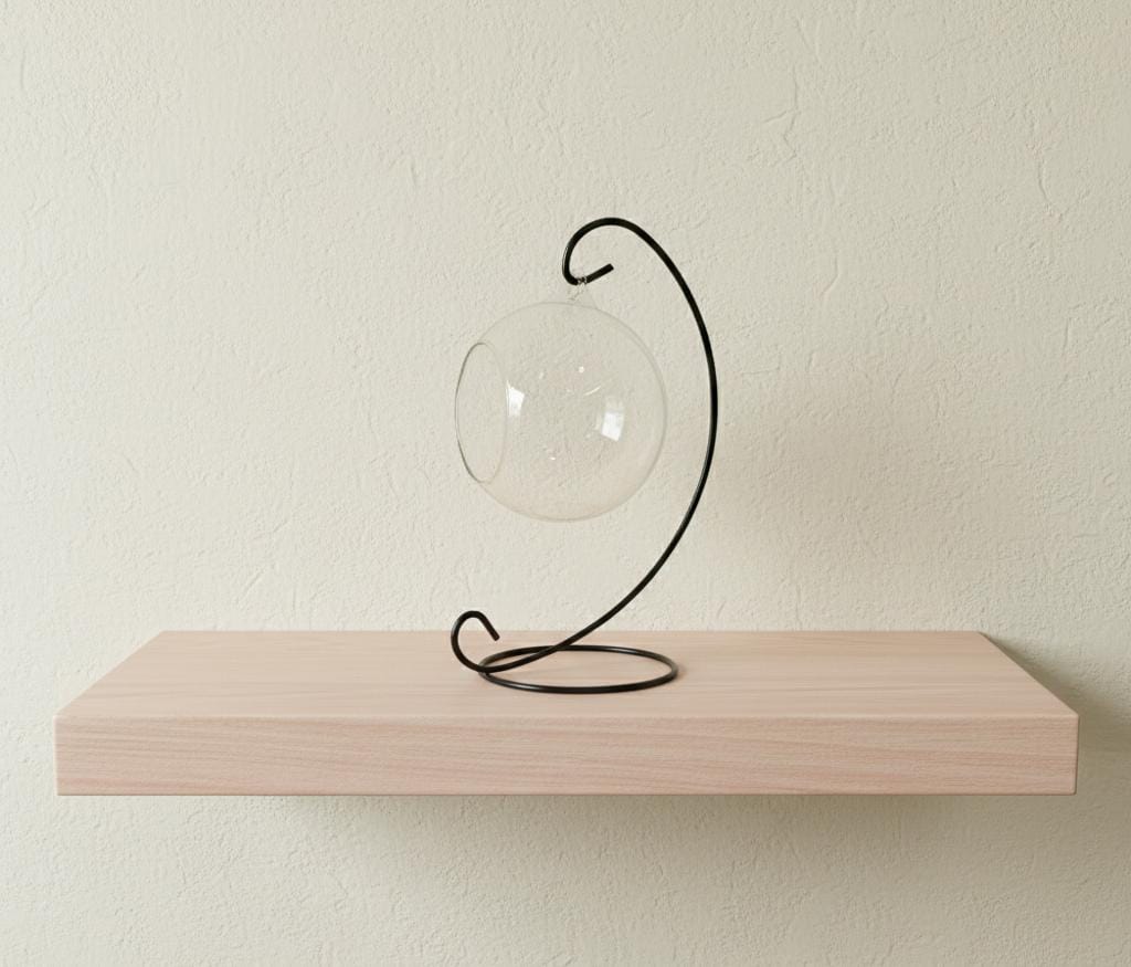 Modern Hanging Glass Terrarium Bowl with Metal Stand (Round)– Decorative Tabletop Planter for Succulents & Indoor Plants