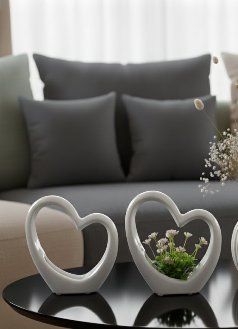 Heart Shape Ceramic Showpiece | Modern Home Décor Accent