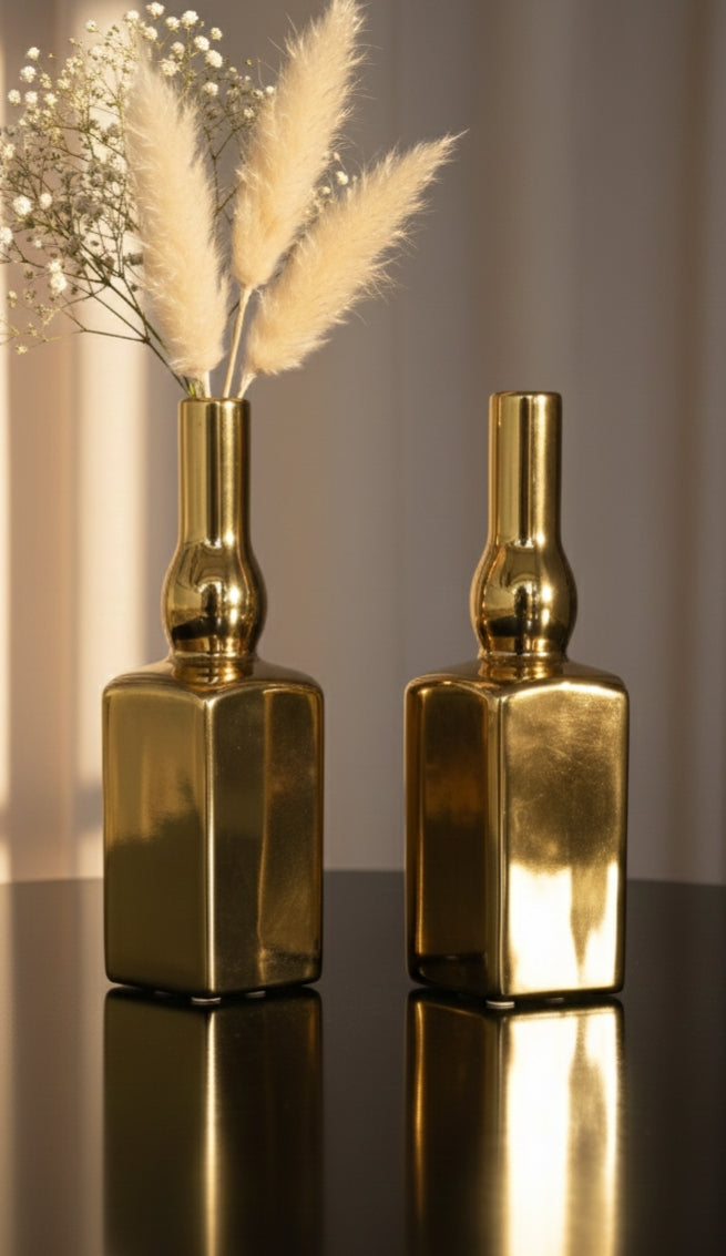 Luxury Golden Metal Flower Vase| Modern Table & Living Room Décor Showpiece