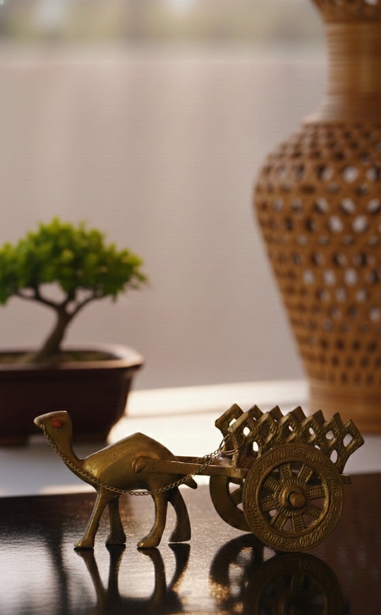 Handcrafted Metal Camel Cart Showpiece | Traditional Rajasthani Home Décor Accent
