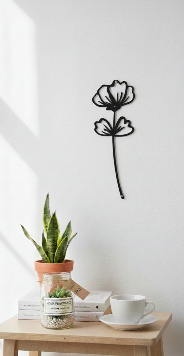 Minimalist Floral Metal Wall Art | Modern Flower Wall Décor for Home