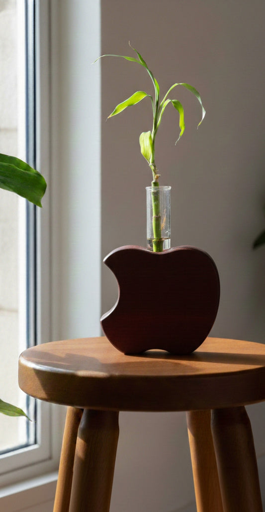 Modern Wooden Planter with Glass Tube | Minimalist Hydroponic Plant Holder for Home & Office Décor