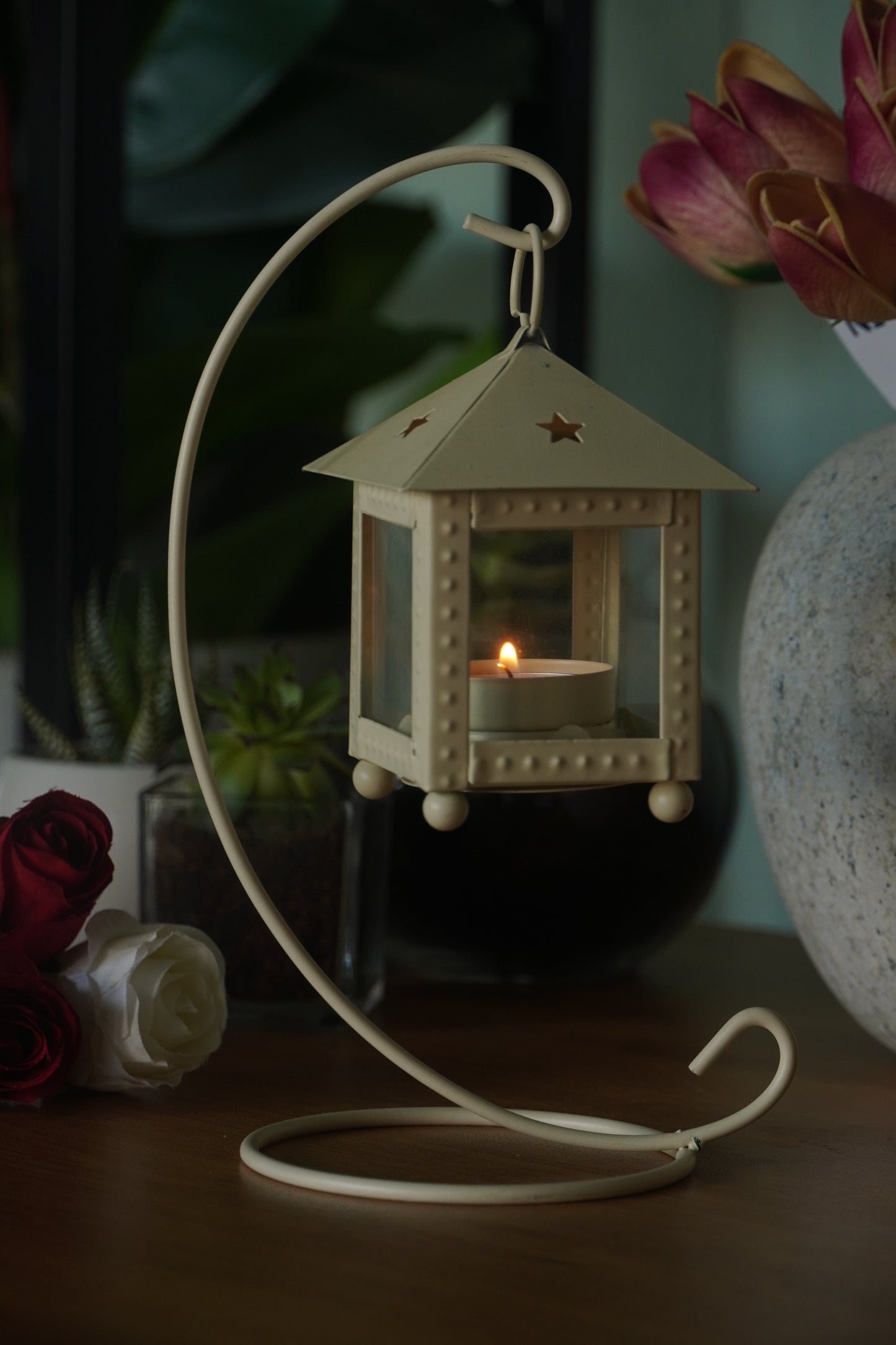 Valentine Gift Box with Chocolate, Mini Lantern Candle & Artificial Roses | Home Decor Gift Hamper