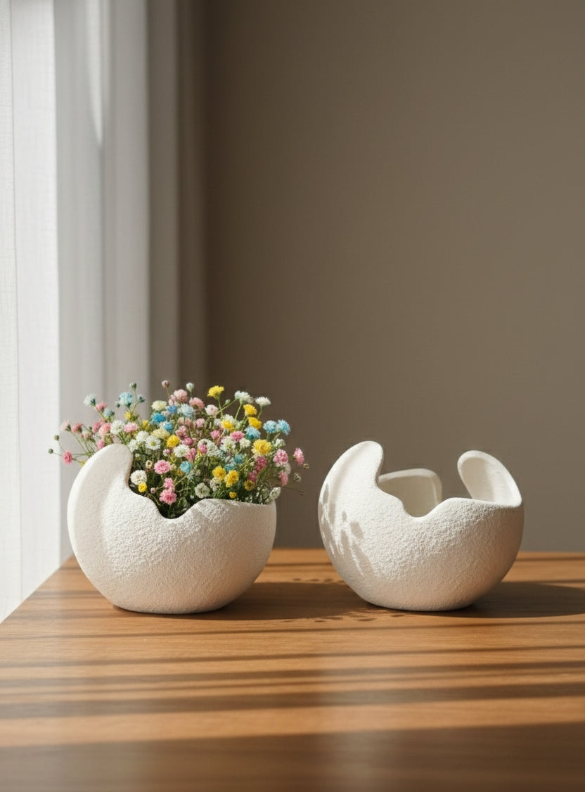 Abstract White Ceramic Showpiece Bowl