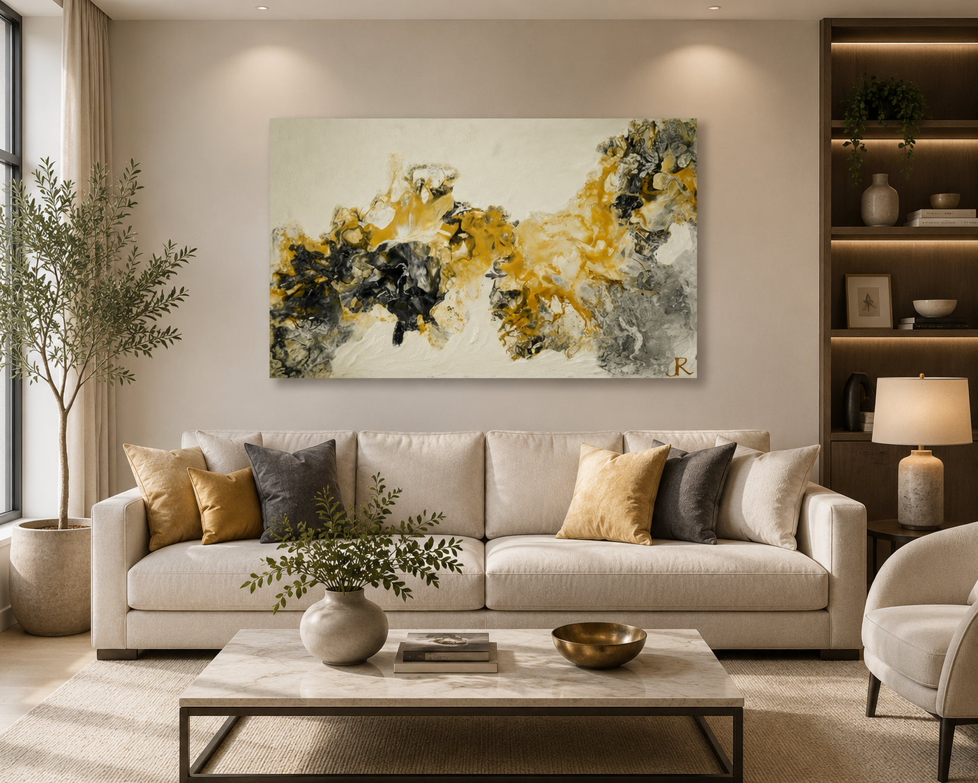 Gold & Grey Canvas Painting | Modern Wall Art