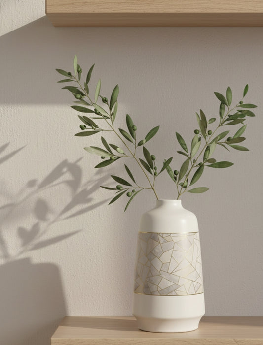 Elegant White Ceramic Showpiece with Gold Pattern