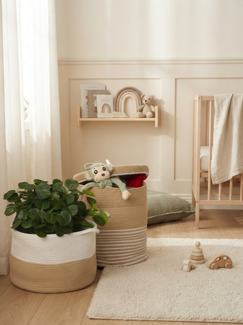 Cotton rope storage basket with lid