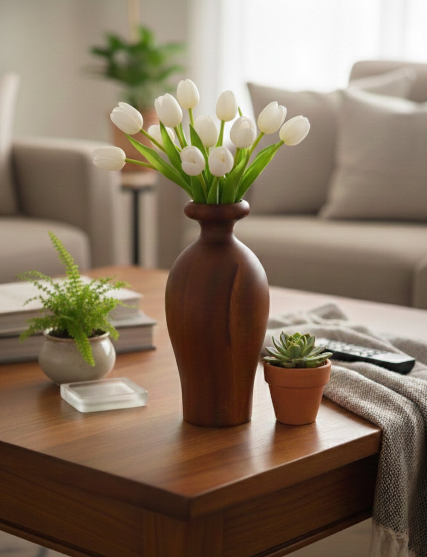 Modern Round Wooden Vase | Handcrafted Minimalist Table Décor for Living Room & Bedroom