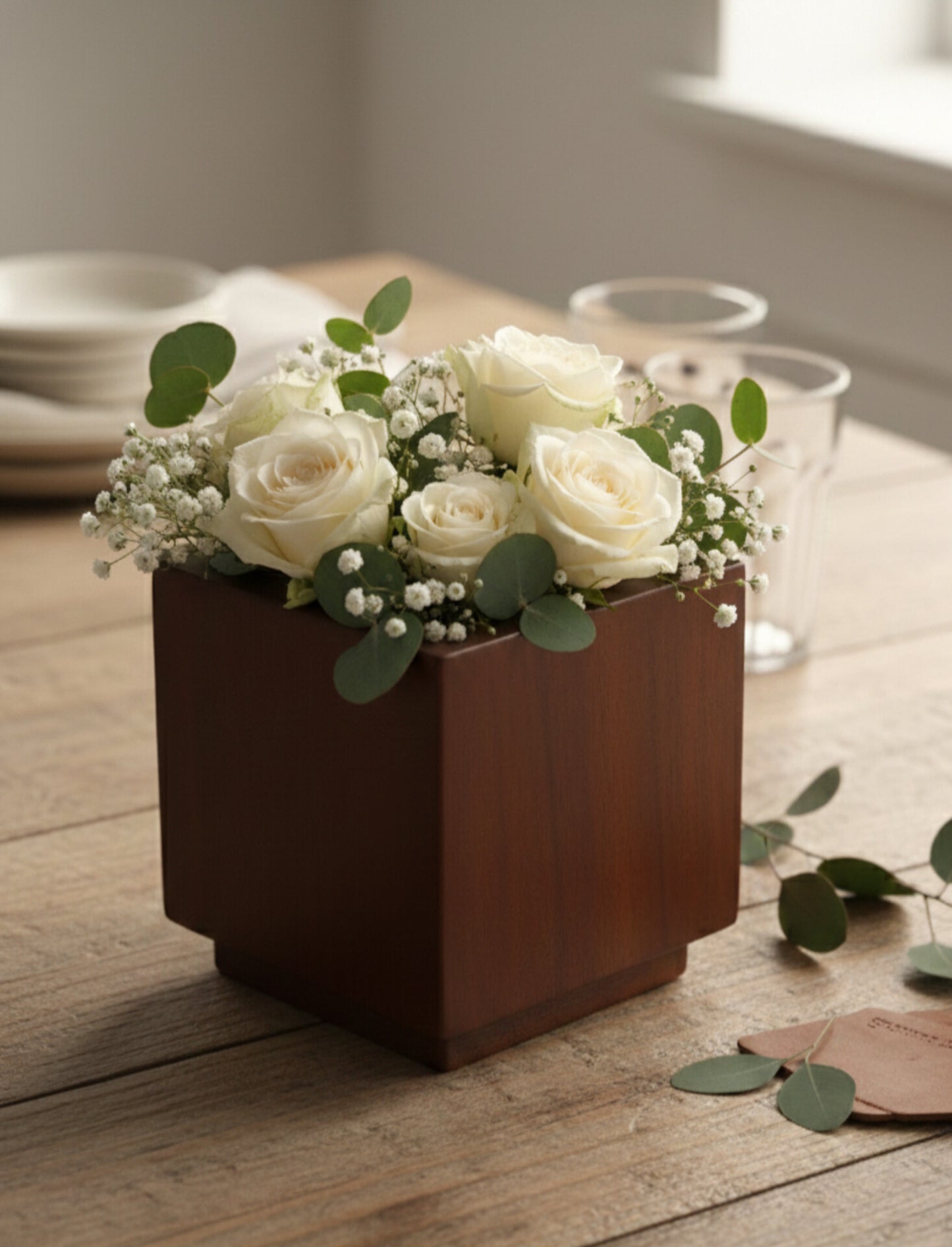 Minimalist Wooden Cube Planter / Holder – Modern Table & Desk Décor