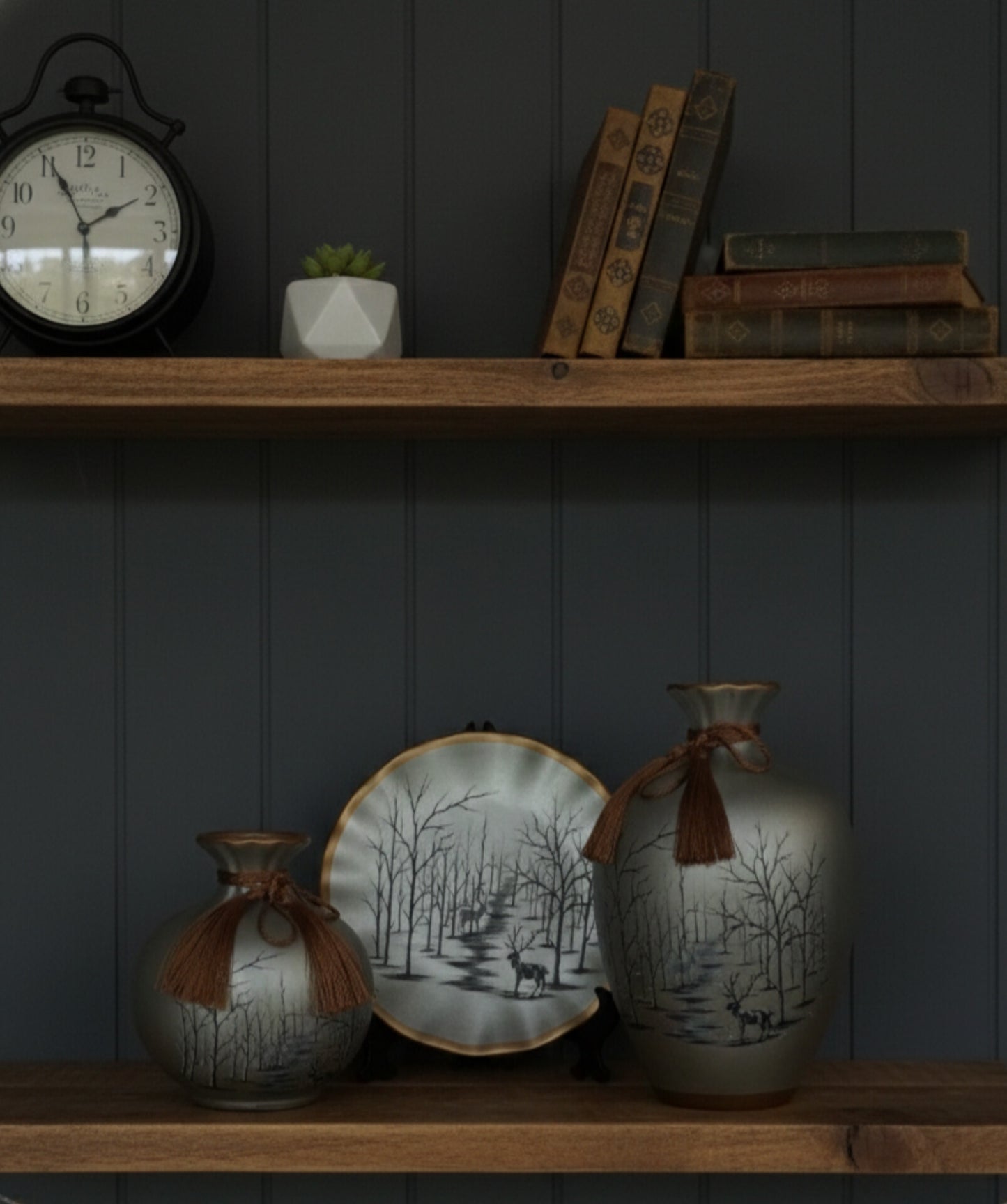 Elegant Ceramic Vase & Decorative Plate Set – Minimalist Nature-Inspired Home Décor