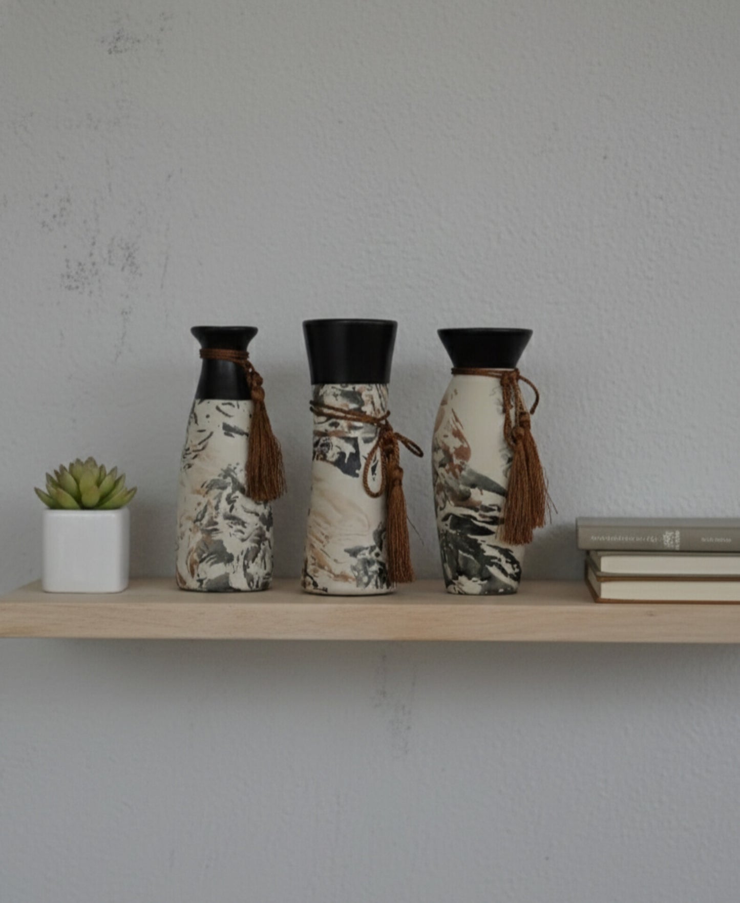 Abstract Ceramic Vase Set of 3 | Modern Home Decor Vases for Living Room, Shelf & Table Styling