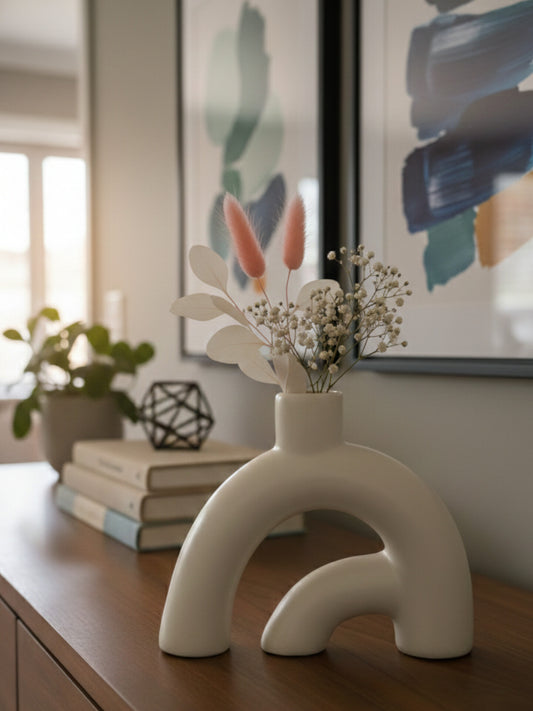 Modern Arch Ceramic Vase – Minimalist Nordic Decorative Flower Vase for Living Room & Table Decor