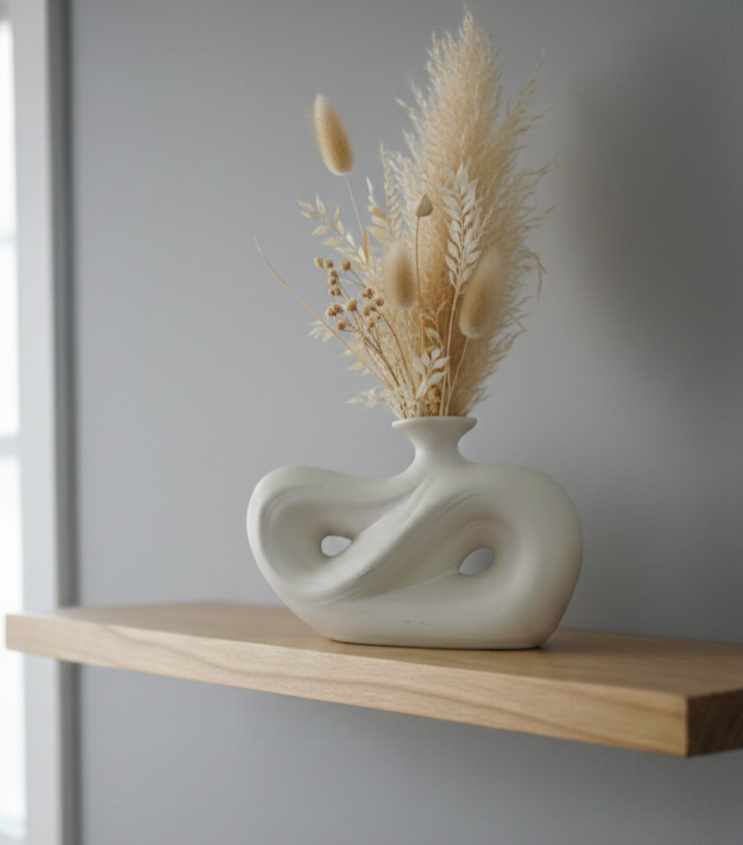 Abstract Modern Ceramic Vase – Minimalist Sculptural White Decorative Vase for Living Room & Shelf Decor