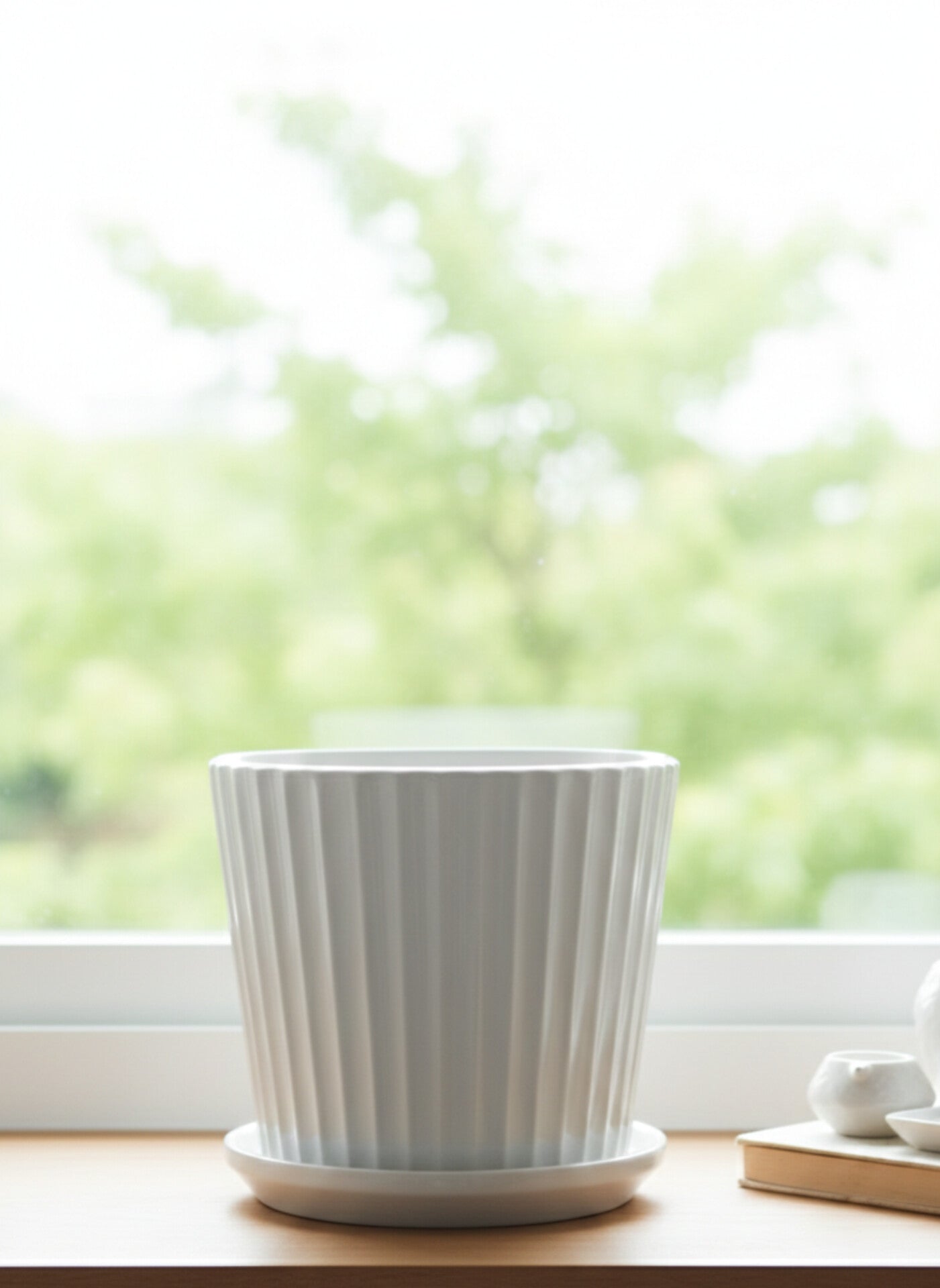 Minimalist White Ceramic Plant Pot with Tray