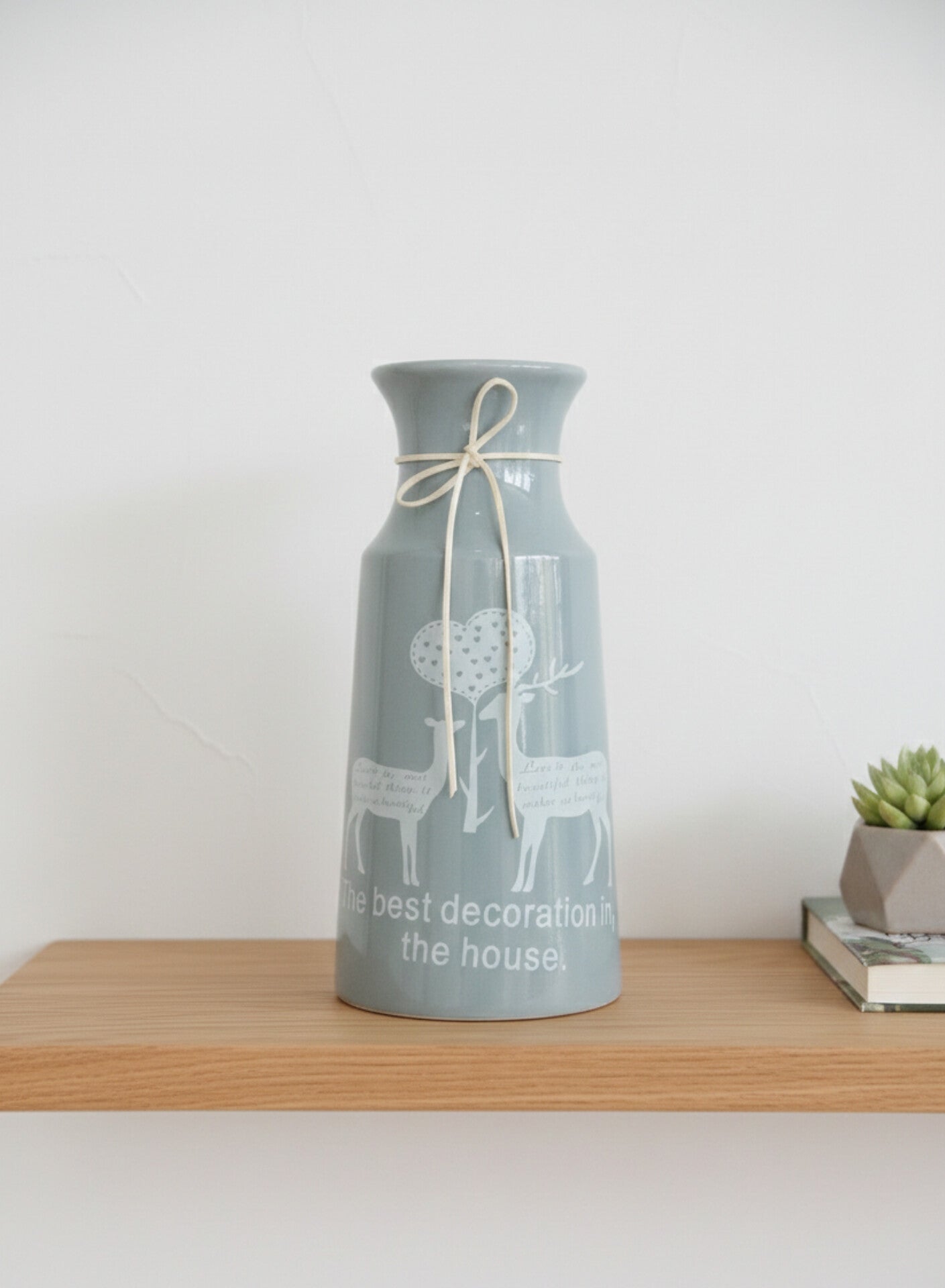 Elegant Blue Ceramic Decorative Vase Showpiece with Deer Design