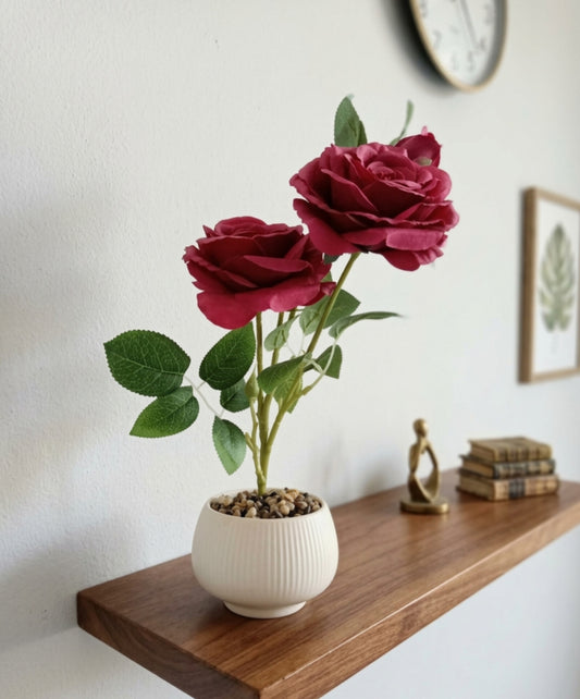 Ceramic Flower Pot with Artificial Roses