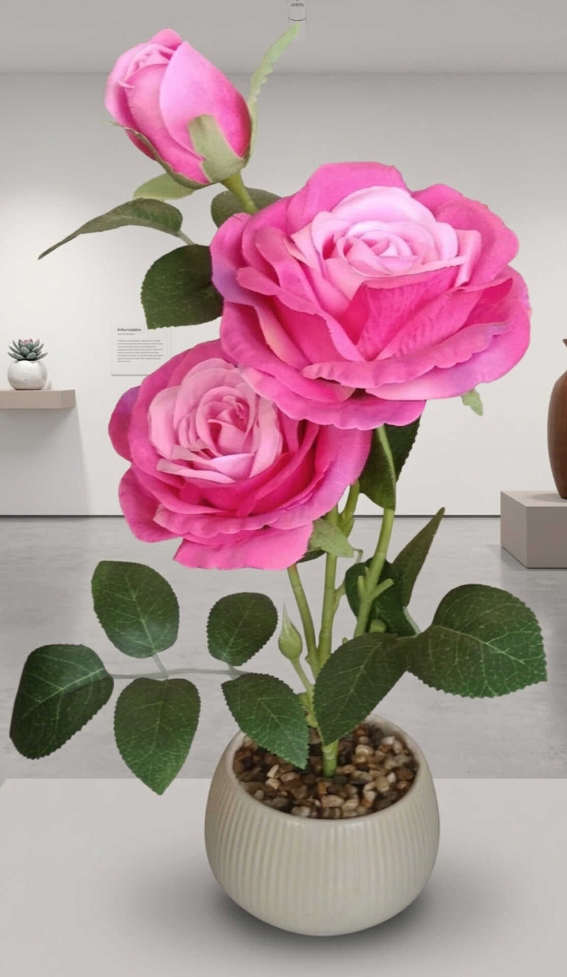 Ceramic Flower Pot with Artificial Roses