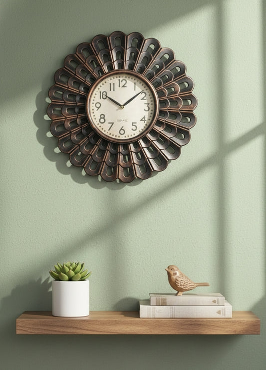 Antique Bronze Floral  Wall Clock | Vintage Designer Wall Clock for Living Room Decor