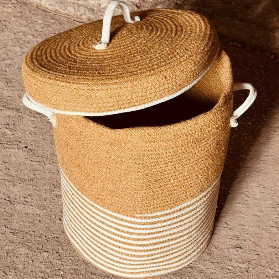 Cotton rope storage basket with lid