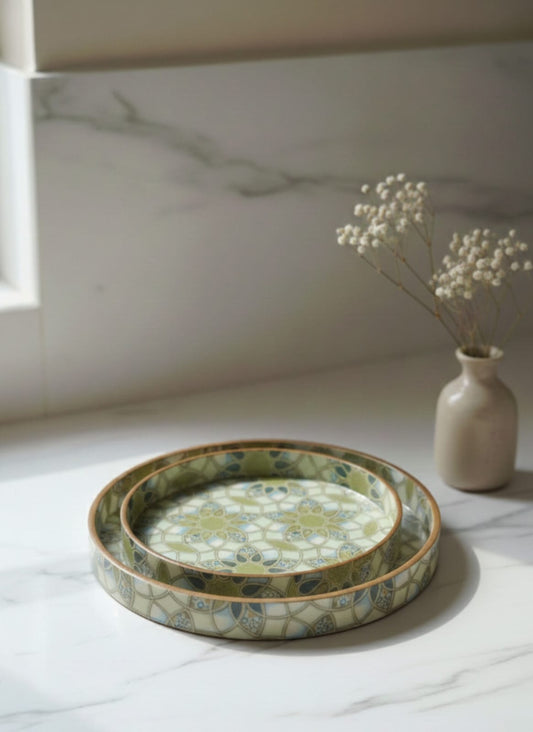 Handcrafted Wooden Decorative Tray with Islamic Geometric Design – Luxury Home Décor