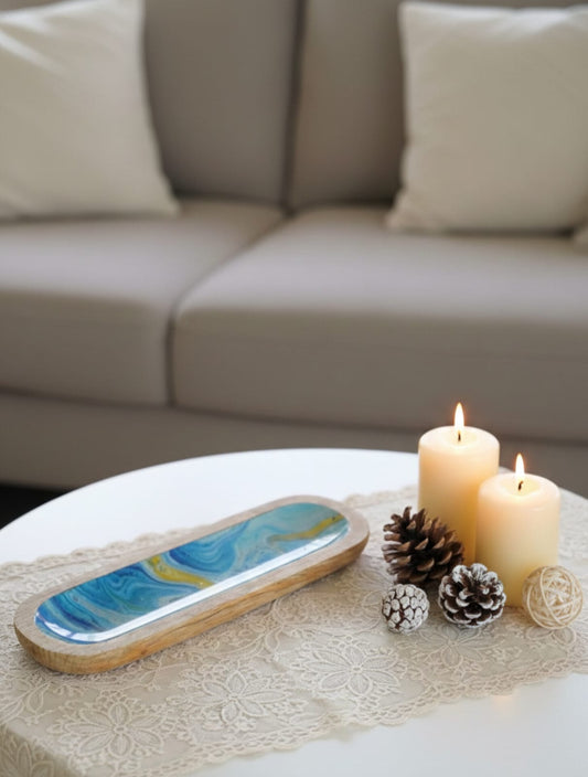 Handcrafted Wooden Resin Decorative Tray – Modern Luxury Home Décor