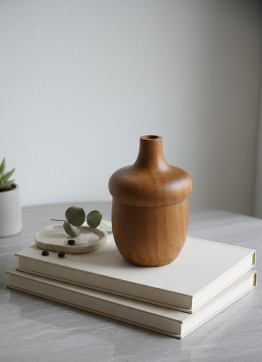 Modern Tall Wooden Vase | Minimalist Handcrafted Wood Décor for Living Room, Floor & Table Styling