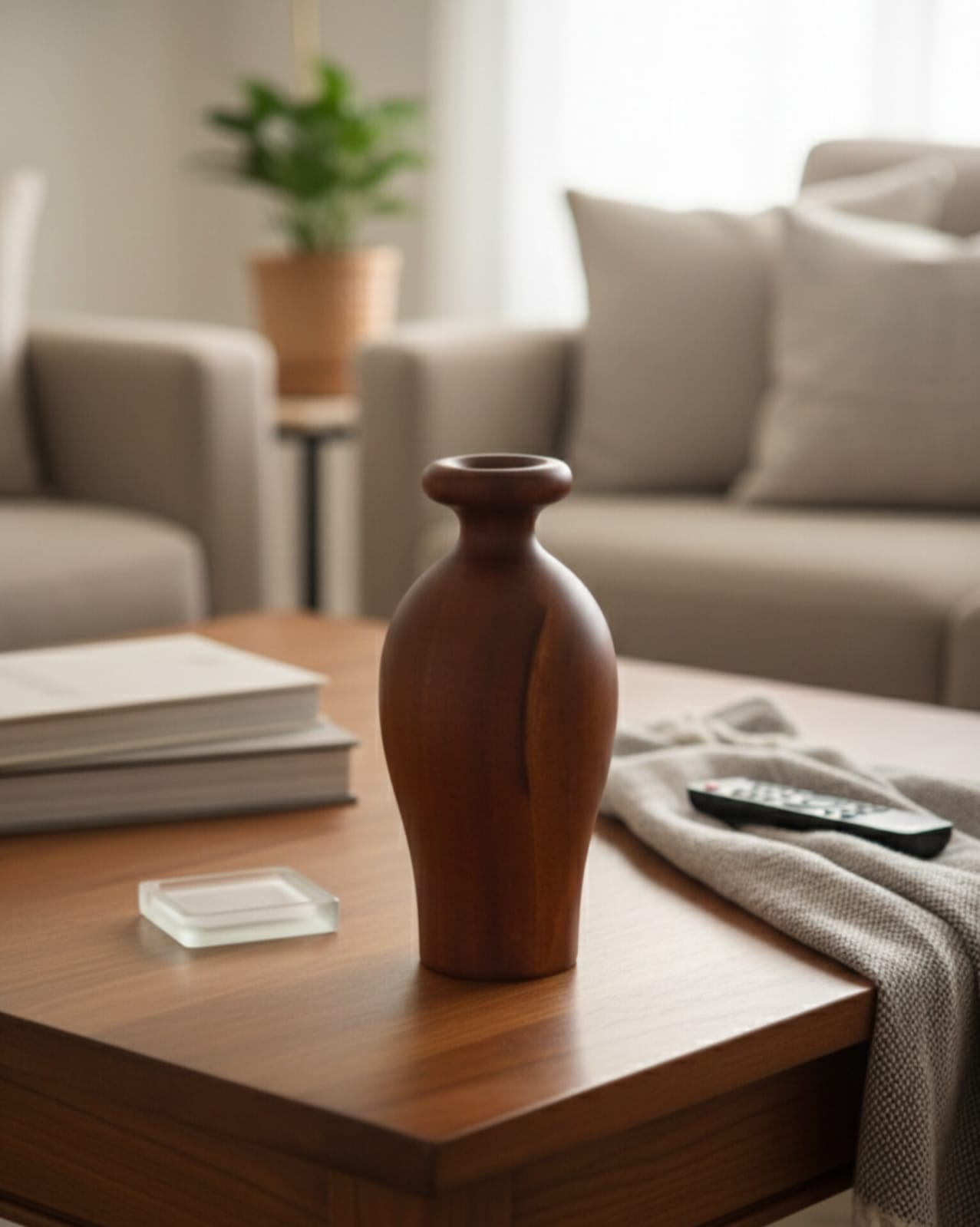 Modern Round Wooden Vase | Handcrafted Minimalist Table Décor for Living Room & Bedroom