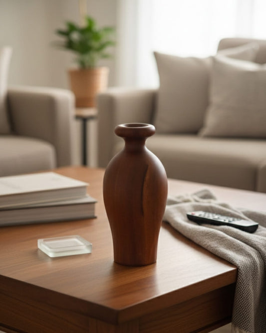 Modern Round Wooden Vase | Handcrafted Minimalist Table Décor for Living Room & Bedroom