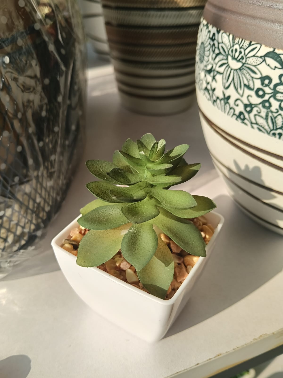 Artificial Mini Succulent Plant in White Plastic Pot