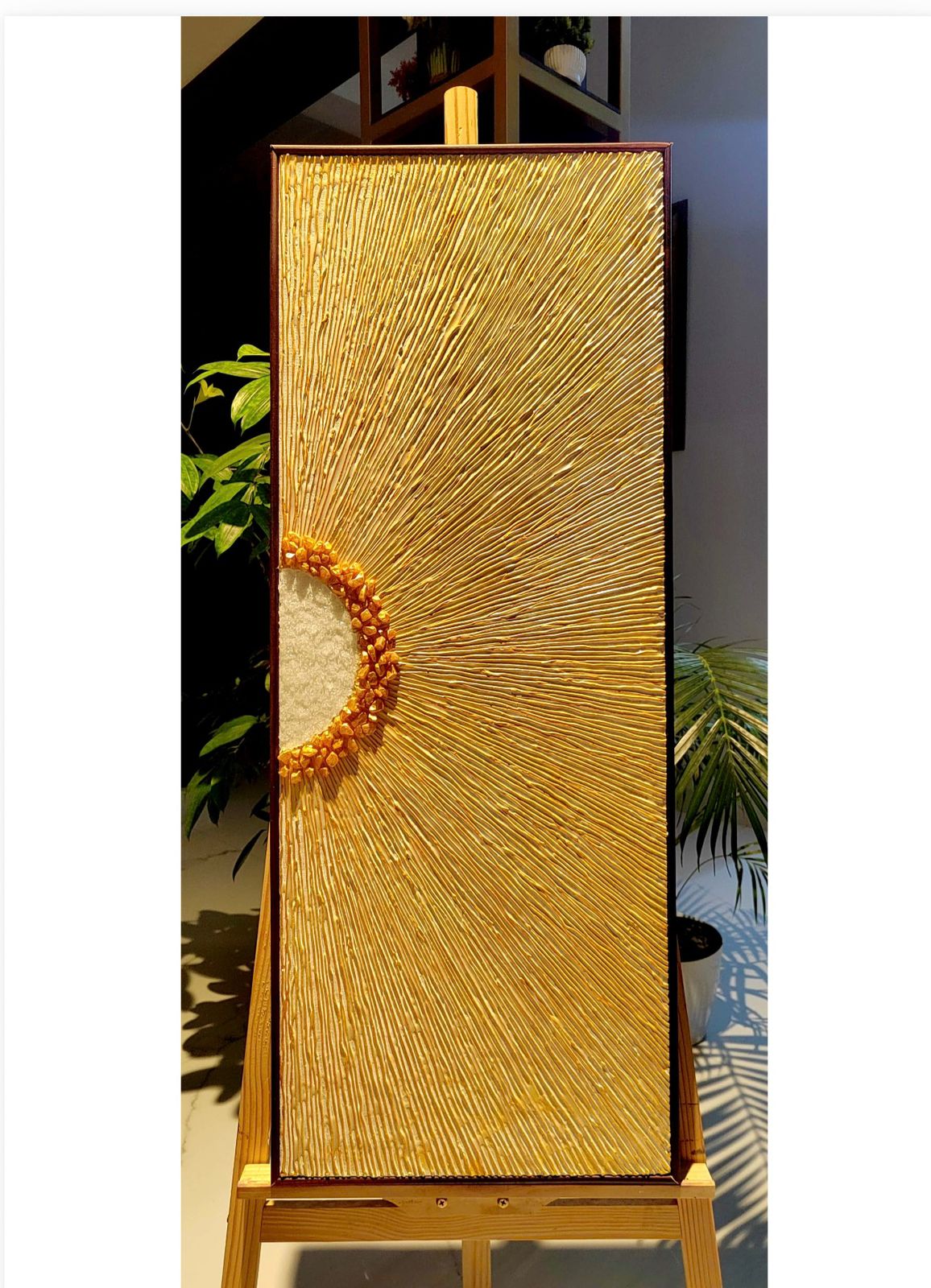 Golden Sunburst Textured Wall Art | Luxury Handmade Modern Canvas Painting