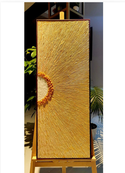 Golden Sunburst Textured Wall Art | Luxury Handmade Modern Canvas Painting