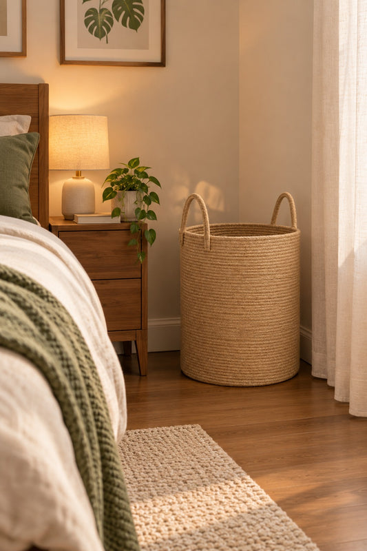 Woven Cotton Rope Basket with Handles