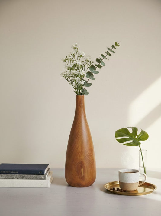 Tall Handcrafted Wooden Vase | Elegant Natural Wood Floor & Table Décor for Modern Homes