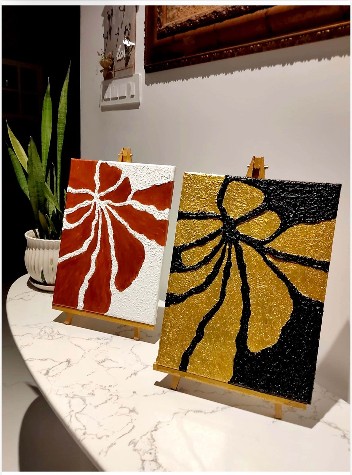 Golden Black Canvas Abstract Texture Wall Painting