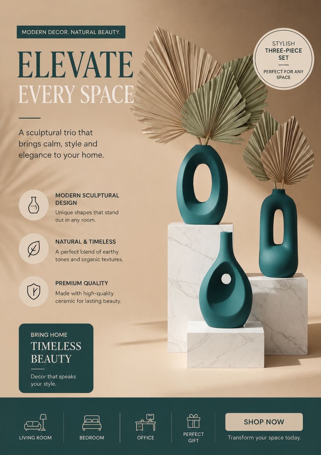 Modern Nordic Ceramic Vase Set of 3 for Home Decor