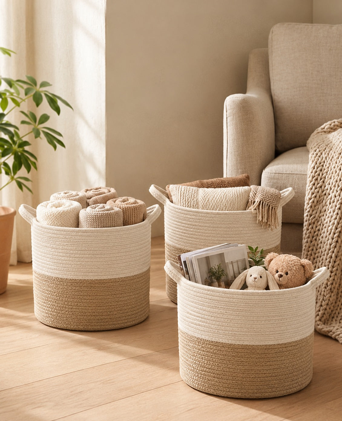 Cotton Rope Storage Basket | Stylish Home Organizer