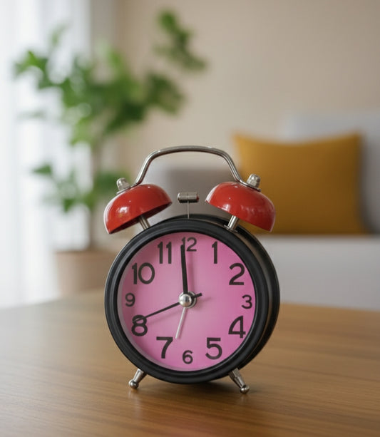 Vintage Twin Bell Alarm Clock with Pink Dial