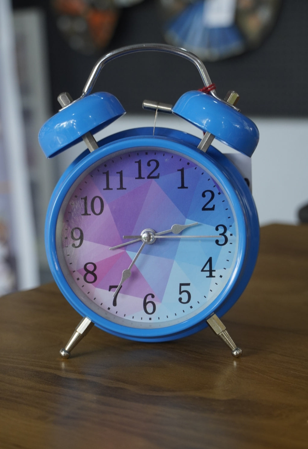 Modern Blue Twin Bell Alarm Clock | Geometric Dial Table Clock for Bedroom, Desk & Home Décor