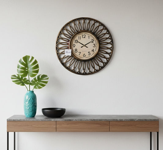Vintage Metal Wall Clock with Decorative Frame