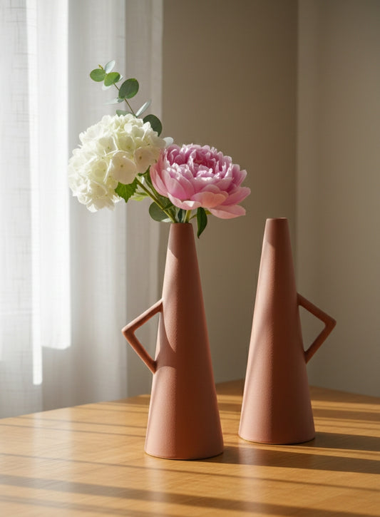 Modern Minimalist Ceramic Vase with Handle | Contemporary Table & Shelf Home Décor