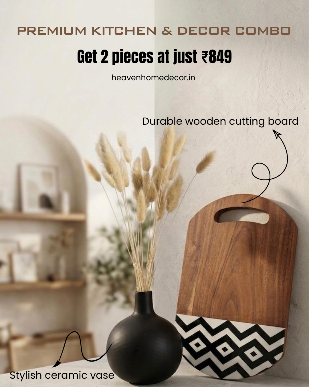Premium Wooden Cutting Board & Ceramic Vase Combo