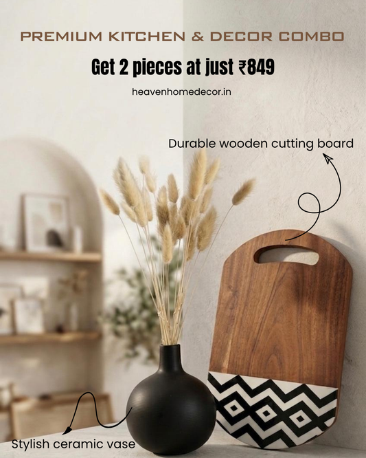 Premium Wooden Cutting Board & Ceramic Vase Combo