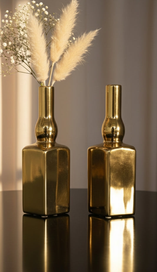 Luxury Golden Metal Flower Vase| Modern Table & Living Room Décor Showpiece