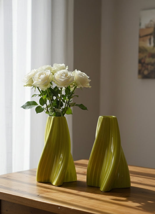 Modern Lime Green Decorative Vase Set | Contemporary Ceramic Flower Vase